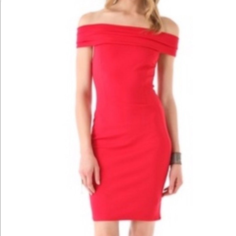 Halston Heritage Off the Shoulder Red Dress